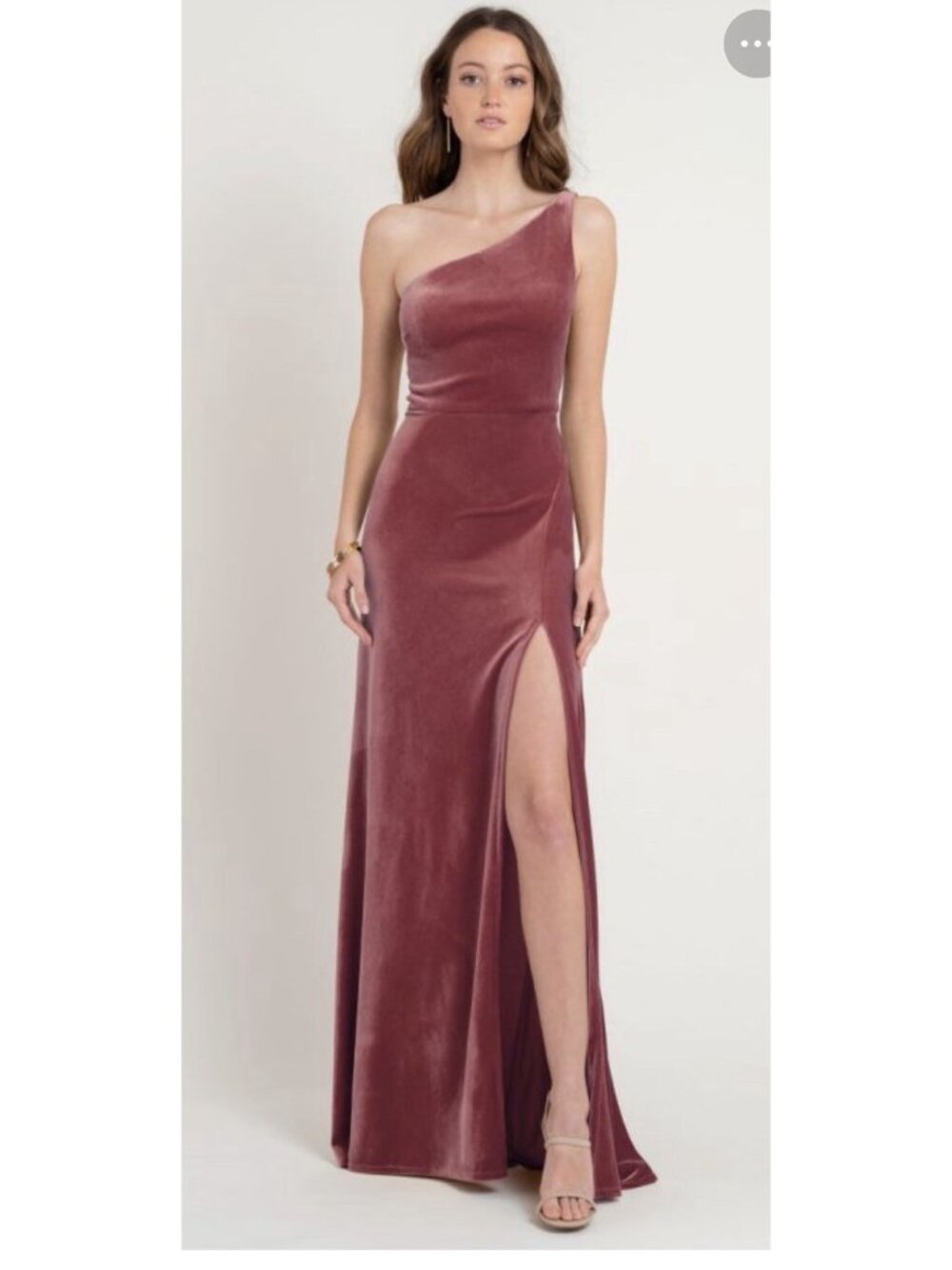 Jenny Yoo Luxe Velvet Slit Maxi English Rose Dress Size 8 NWT One Shoulder A1